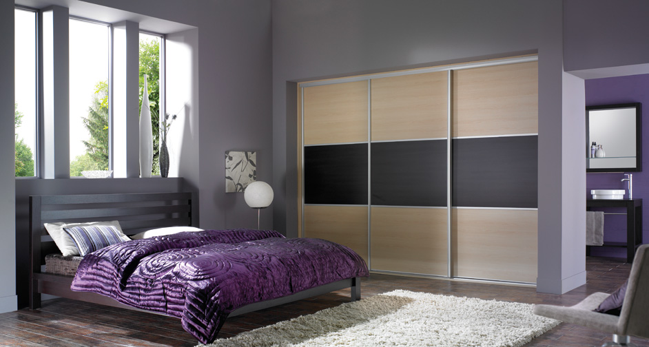 Modern Purple Bedroom with Fitted Furniture